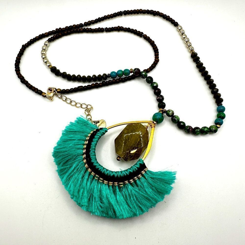 30" Nakamol stone with‎ tassel, stone, glass wooden beaded necklace!